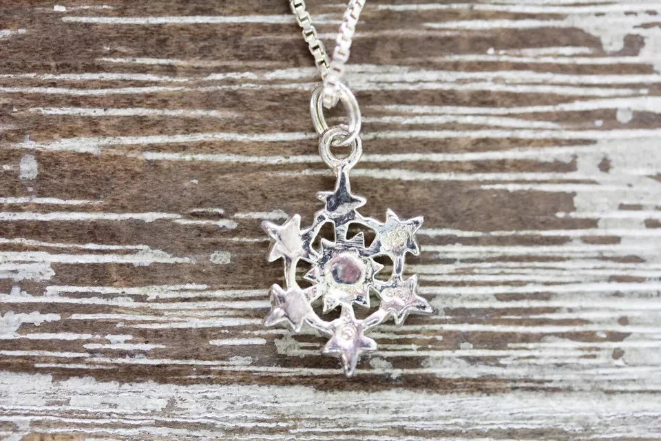 VINTAGE STARS BLUE STERLING SILVER PENDANT BOX CHAIN 16" 925 NECKLACE
