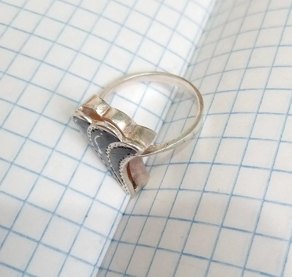 Vintage Ring with niello Sterling Silver 925 star USSR time Women Jewelry size 7