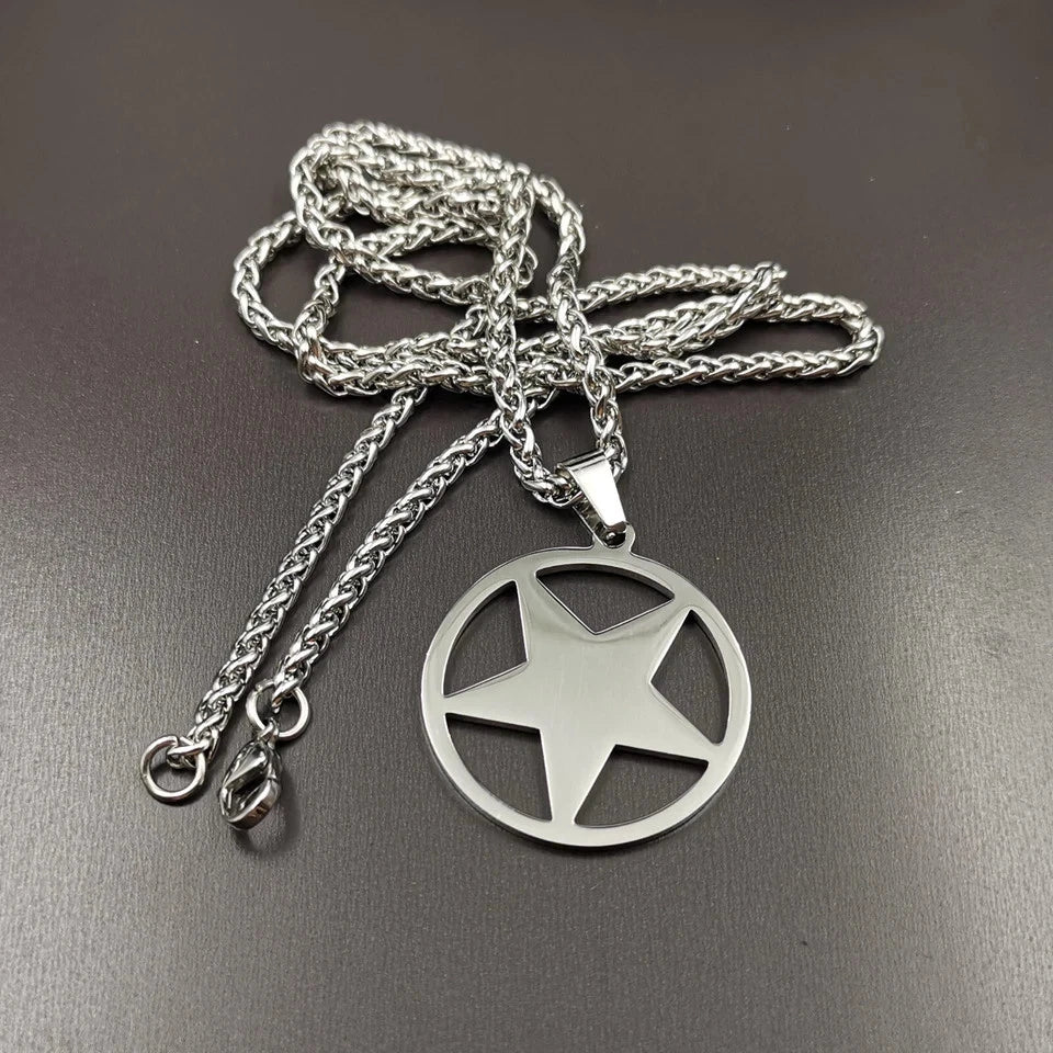 Inversion Pentagram star stainlss steel pendant with necklace 24"