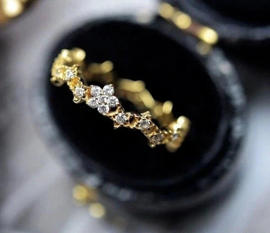 2 Ct Round Cut Simulated Diamond Flower & Star Shape Ring 14k Yellow Gold Plated