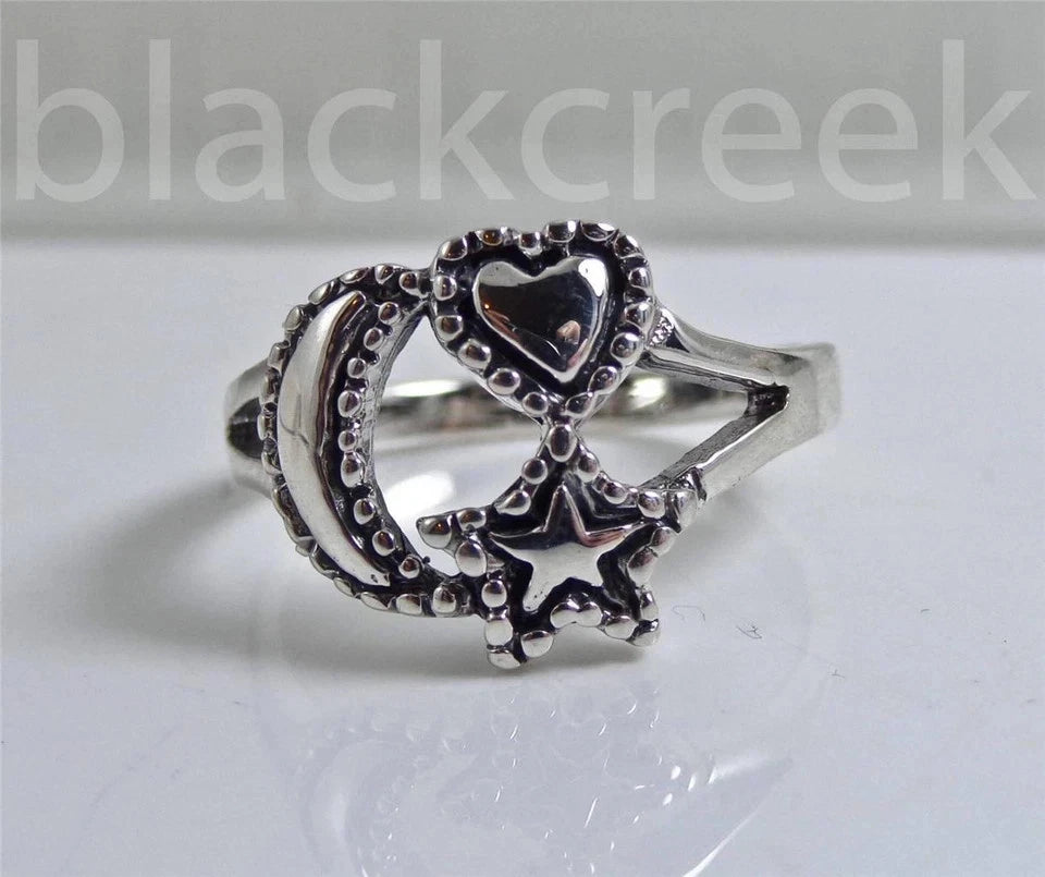 925 Sterling Silver ~ Lady's~ Star ~ Moon~ Heart ~ Ring ~ Size 5-12