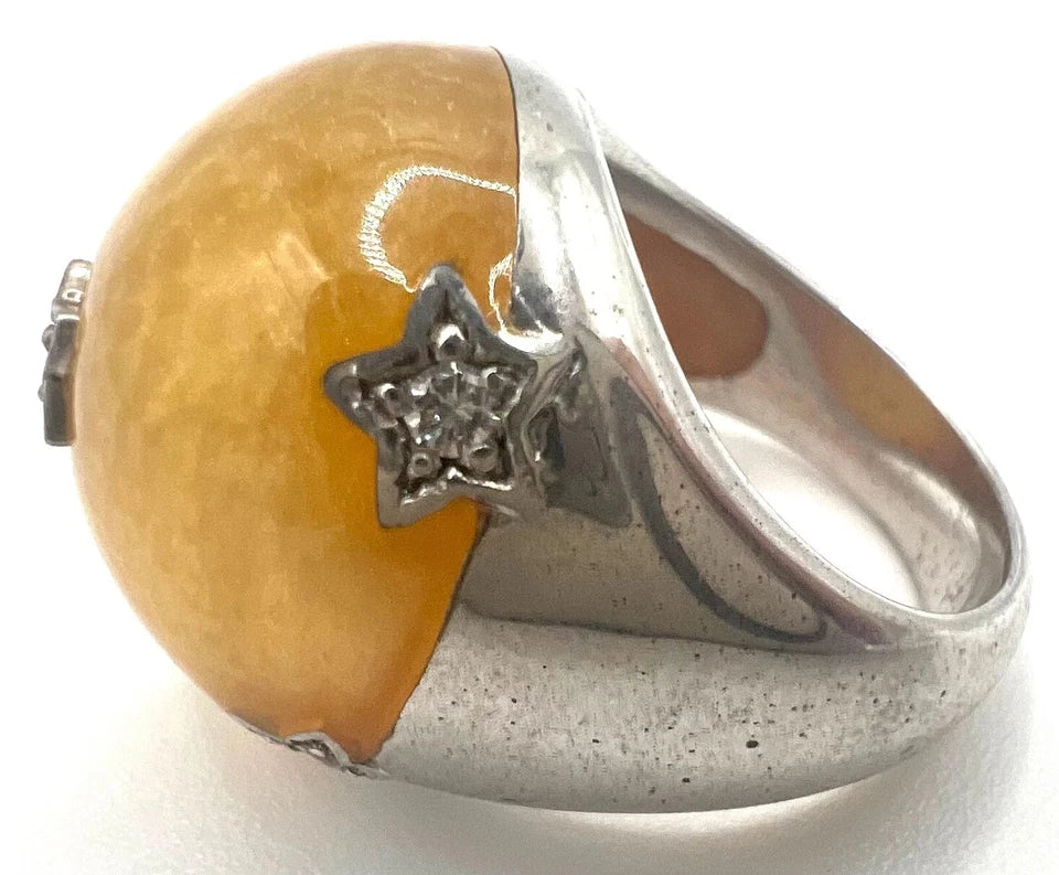 Designer silver star w/crystals ring size 6