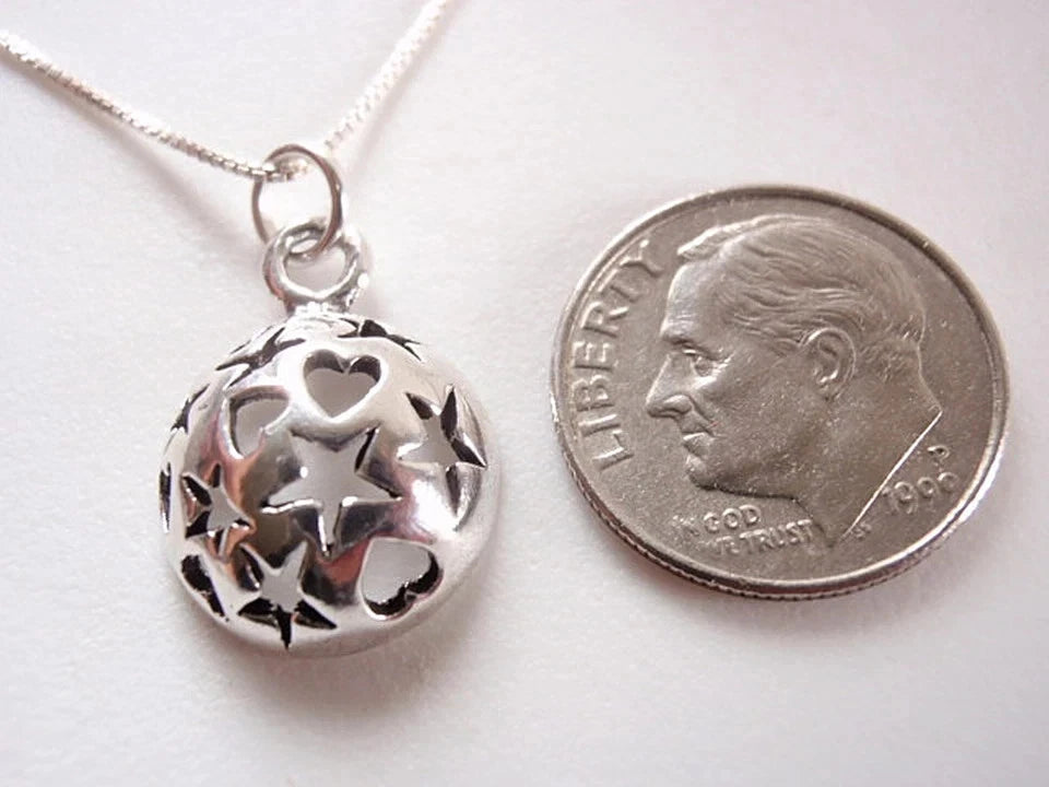 Hemisphere of Stars and Hearts Necklace 925 Sterling Silver Corona Sun Jewelry