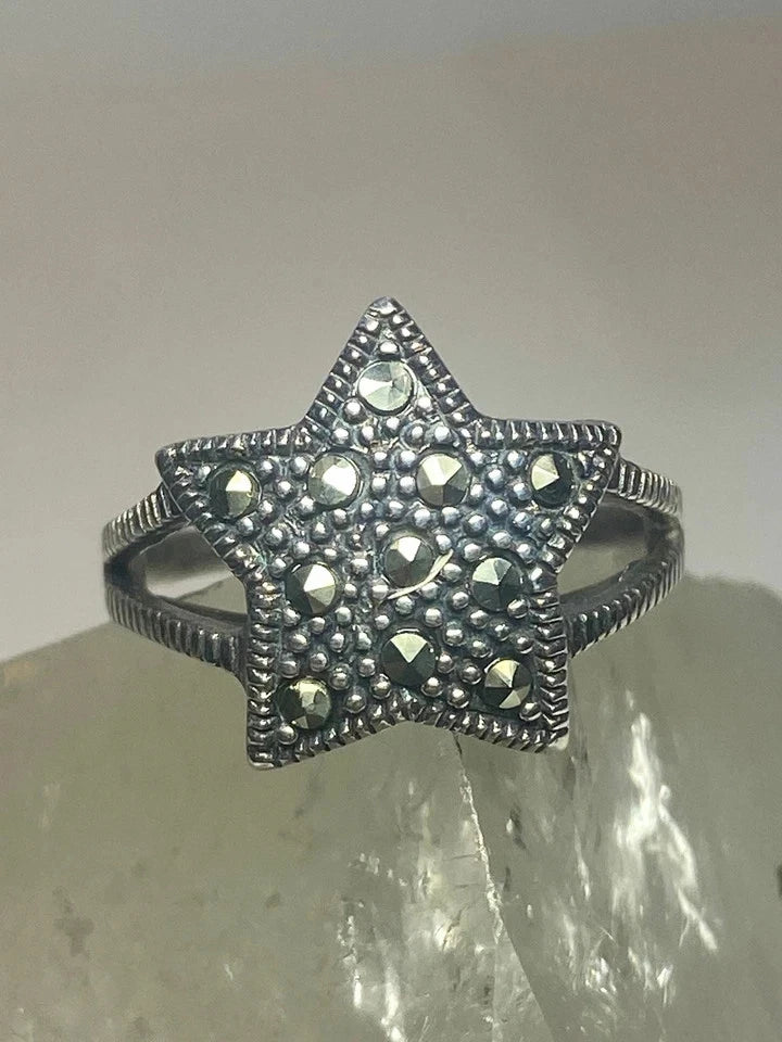 Star ring marcasites celestial band sterling silver women girls