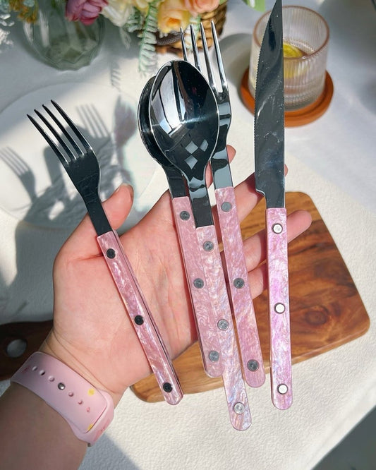 Set of 10 Sleek Modern Pinky Elegant Salt Lake Flatware Cutlery Silverware Set