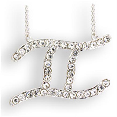 SNK10 - Silver Brass Chain Pendant with Top Grade Crystal  in Clear-0