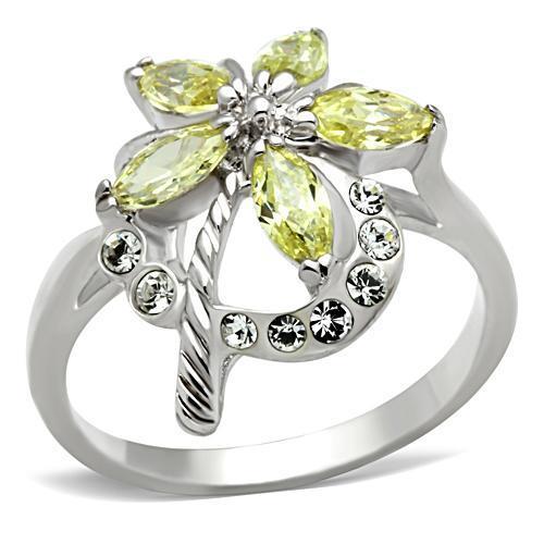 SS013 - Silver 925 Sterling Silver Ring with AAA Grade CZ  in Apple Green color-0