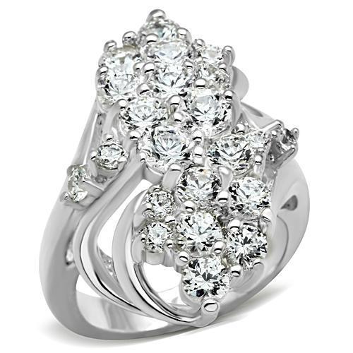 SS016 - Silver 925 Sterling Silver Ring with AAA Grade CZ  in Clear-0