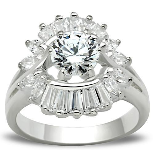 SS039 - Silver 925 Sterling Silver Ring with AAA Grade CZ  in Clear-0