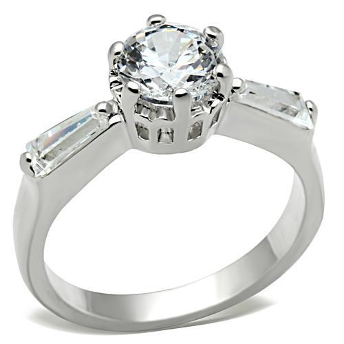SS060 - Silver 925 Sterling Silver Ring with AAA Grade CZ  in Clear-0