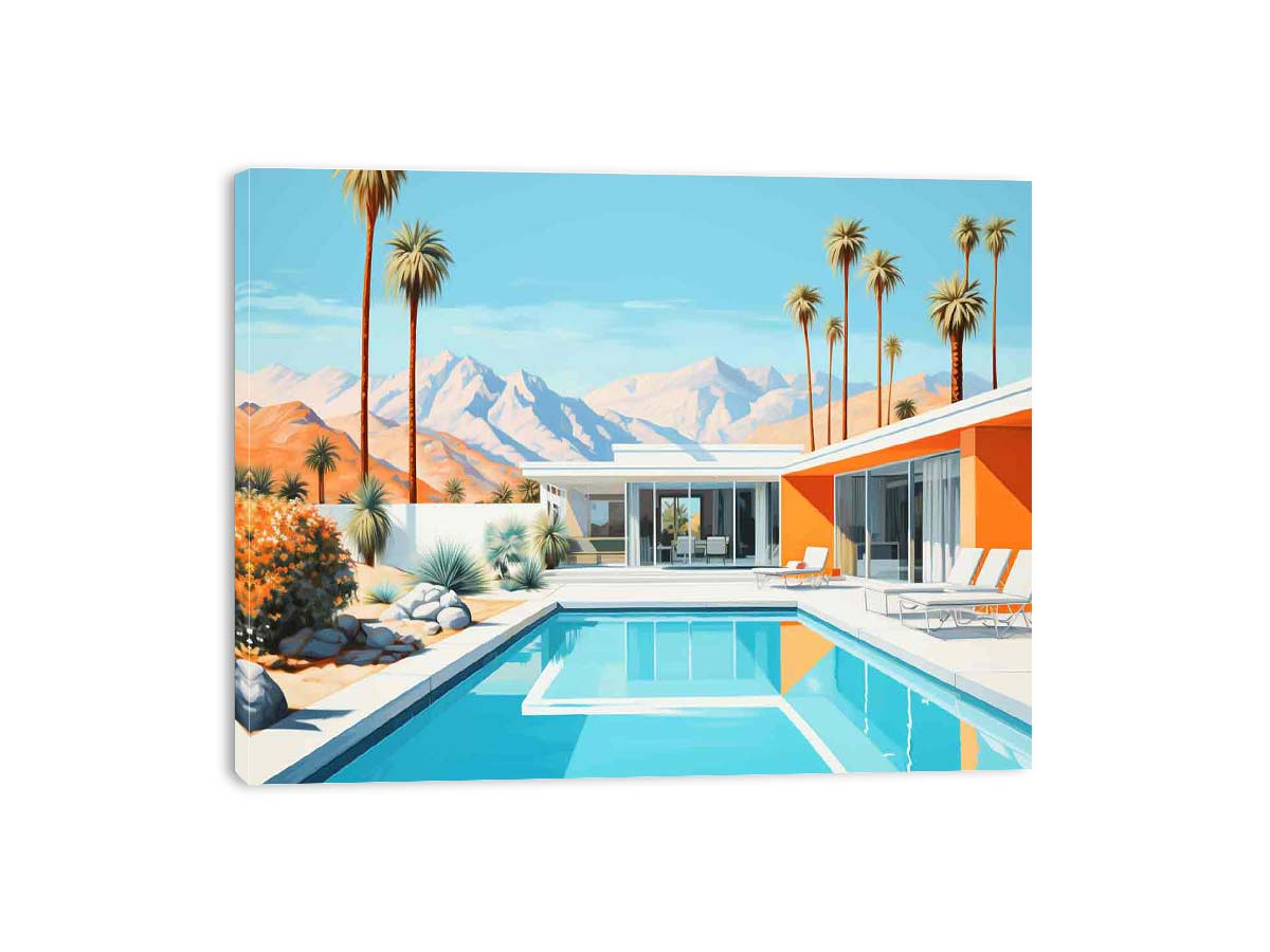 Poolside Villa Art Canvas Art Print