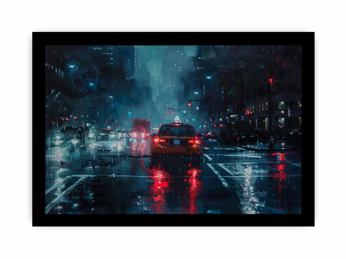 Rain Drive   Canvas Painting Art Print