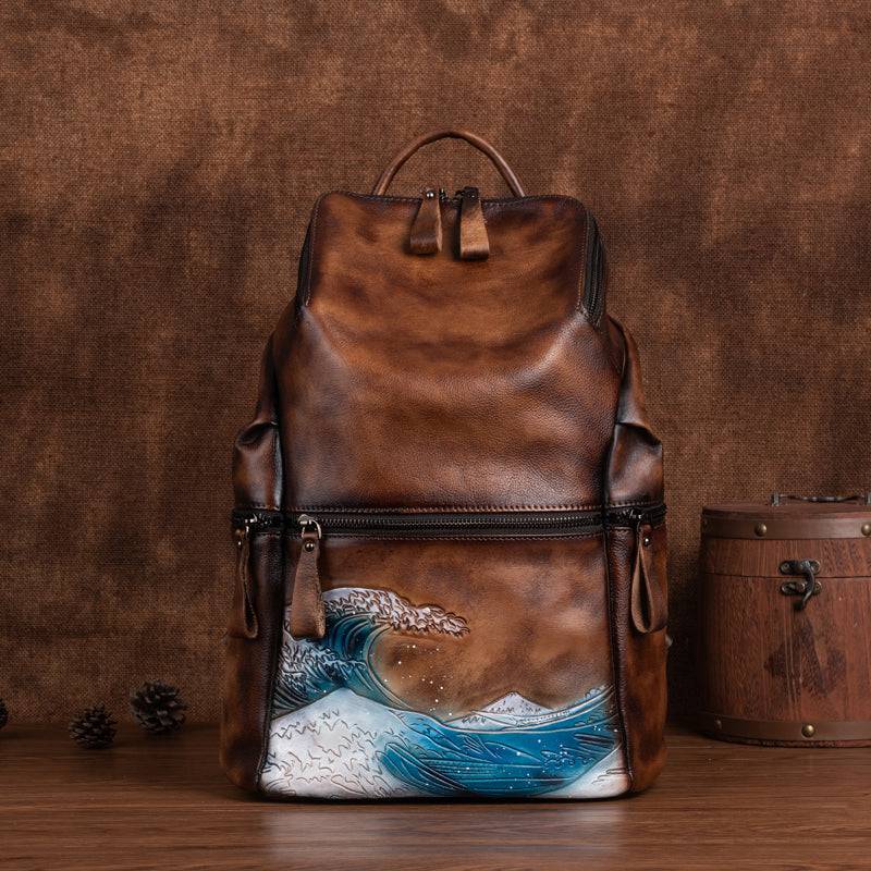 Womens Vintage Leather Large Backpack