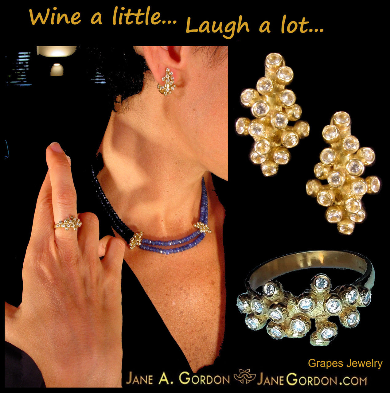 Grapes Necklace-18K Gold with Diamonds, Lariat Style on Hand-made Chain-16