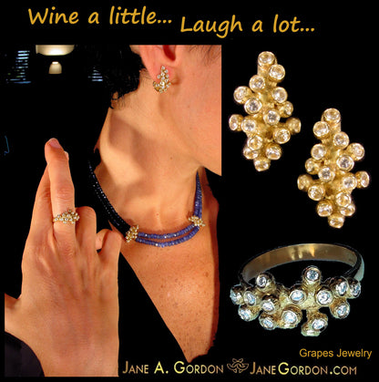 Grapes Necklace-18K Gold with Diamonds, Lariat Style on Hand-made Chain-16