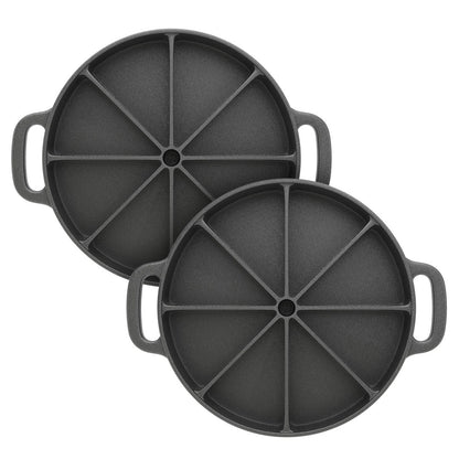 NNEAGS 2X 21.5CM Round Cast Iron Baking Wedge Pan Cornbread Cake 8-Slice Baking Dish with Handle