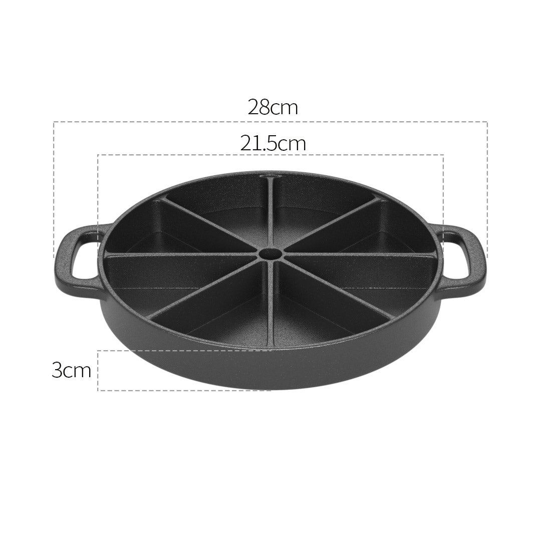 NNEAGS 2X 21.5CM Round Cast Iron Baking Wedge Pan Cornbread Cake 8-Slice Baking Dish with Handle
