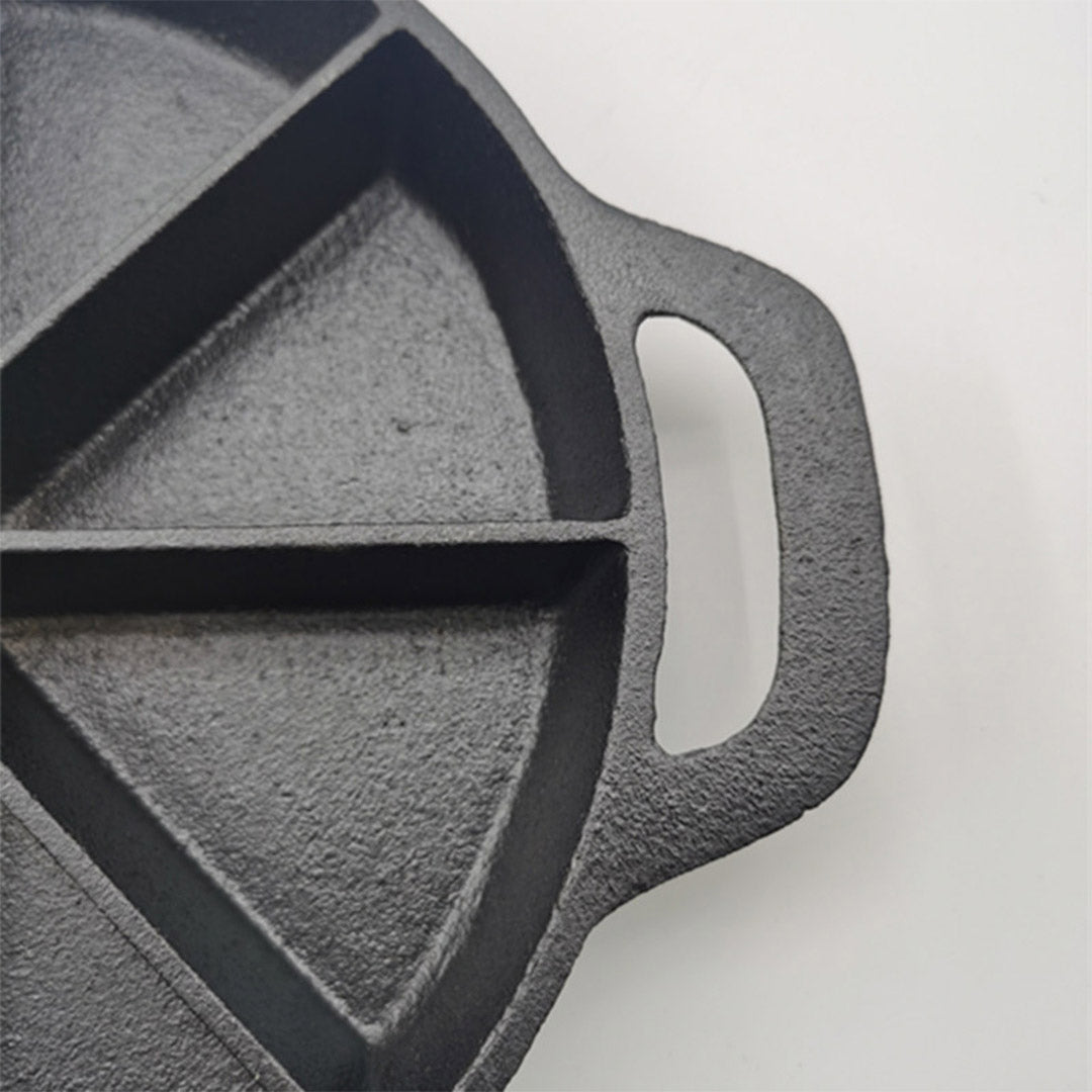 NNEAGS 2X 21.5CM Round Cast Iron Baking Wedge Pan Cornbread Cake 8-Slice Baking Dish with Handle