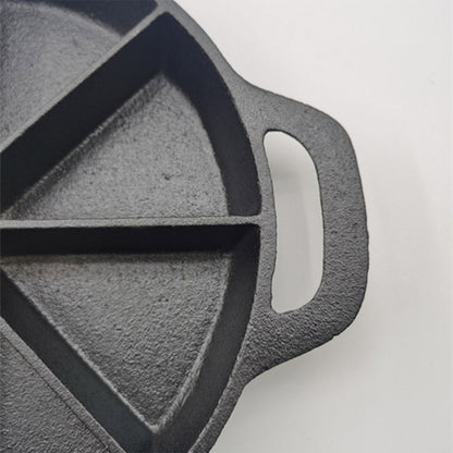 NNEAGS 2X 21.5CM Round Cast Iron Baking Wedge Pan Cornbread Cake 8-Slice Baking Dish with Handle