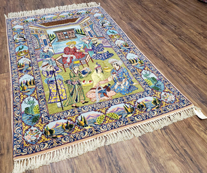 Persian Isfahan Pictorial Rug 3x5 – Kork Wool on Silk-1