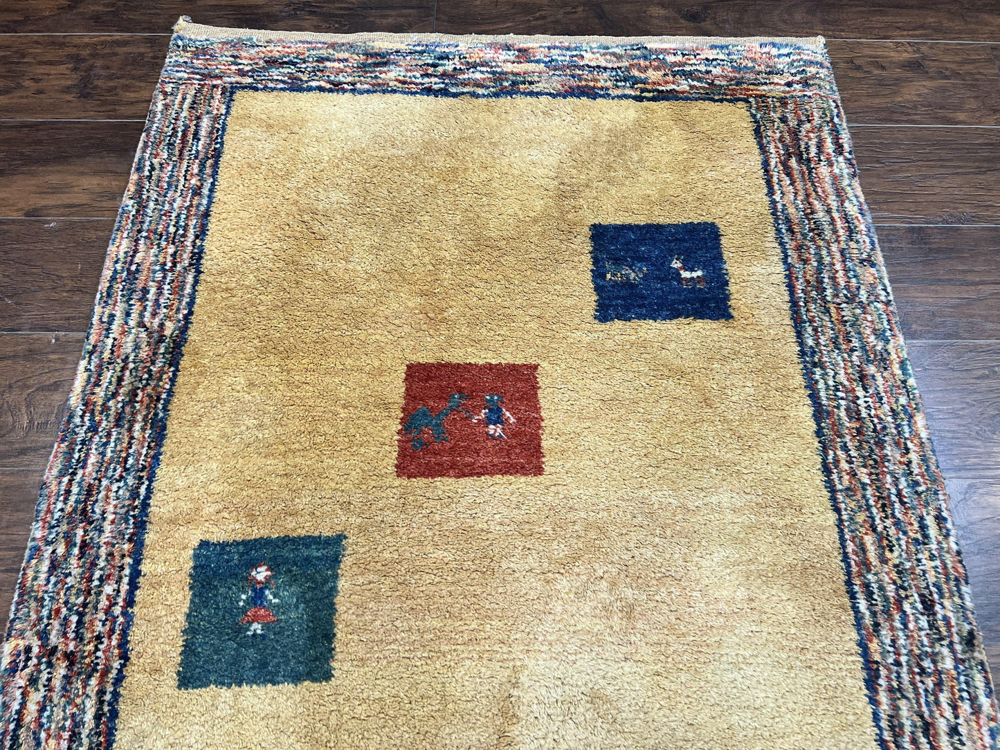 Indo Gabbeh Rug 3.7 x 5, Tribal Rug, Boho Rug, Wool Handmade Carpet