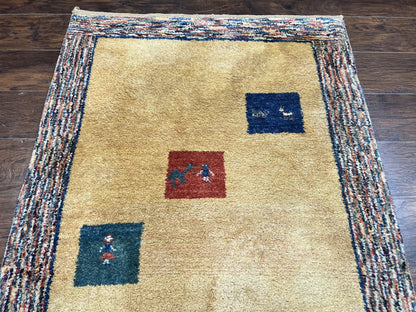 Indo Gabbeh Rug 3.7 x 5, Tribal Rug, Boho Rug, Wool Handmade Carpet