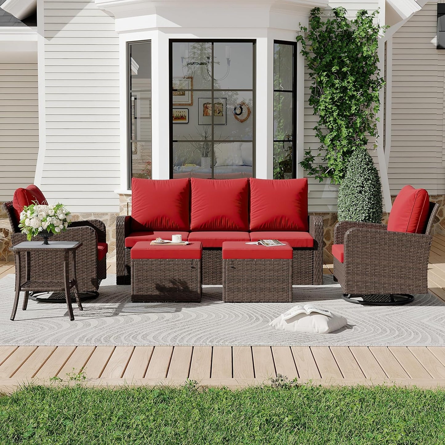 6 Piece Patio Furniture Set with Swivel Chairs
