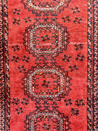 Afghan Rug 3x6, Semi Antique Vintage Oriental Carpet, Wool Handmade Red Rug, Tribal Rug, Afghan Beshir Rug