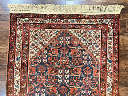 Persian Malayer Rug 4x7, Tribal Rug, Geometric, Antique Oriental Carpet, Red Blue Cream, Boho Rug, Hand Knotted Wool Rug