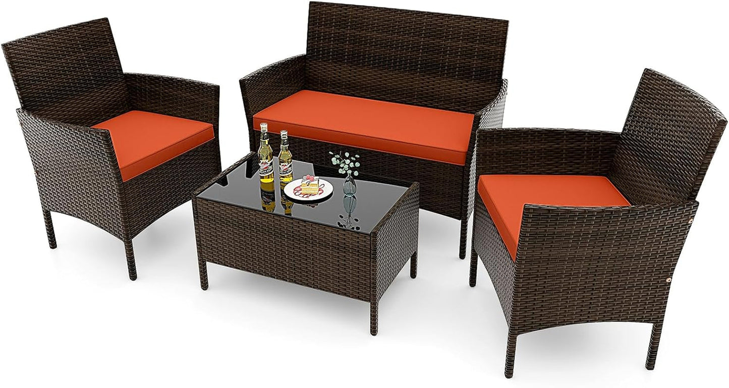 Elegant Rattan Patio Furniture Set with Cushions and Table-0