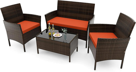 Elegant Rattan Patio Furniture Set with Cushions and Table-0