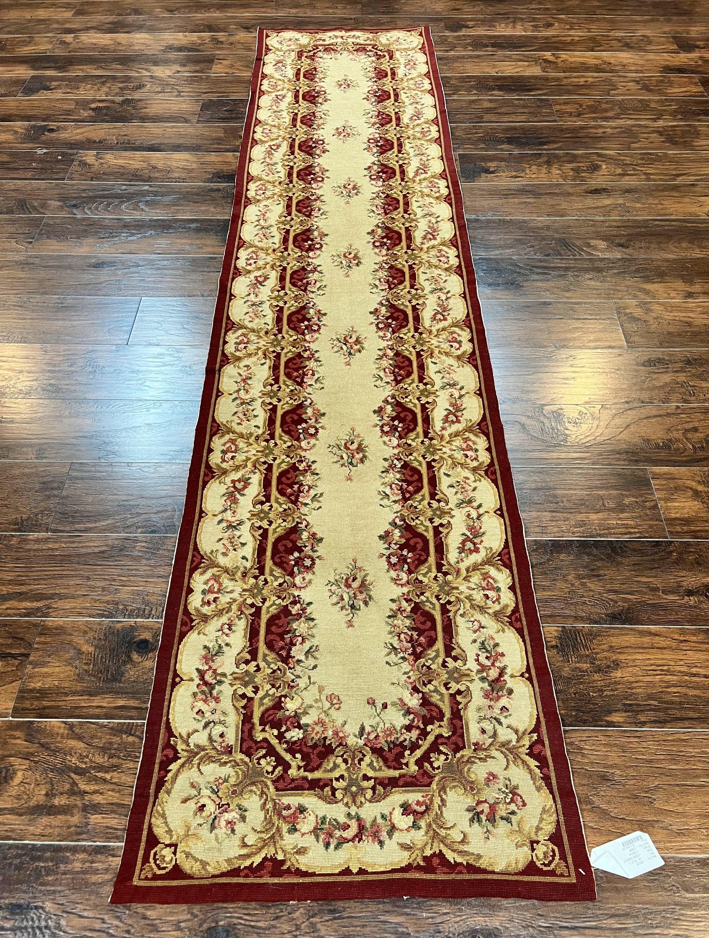 Needlepoint Runner Rug 2.5 x 10.7, Tan Runner Rug, Flatweave Runner, Aubusson European Design, Needlepoint Rug, Long Runner, Hallway Rug