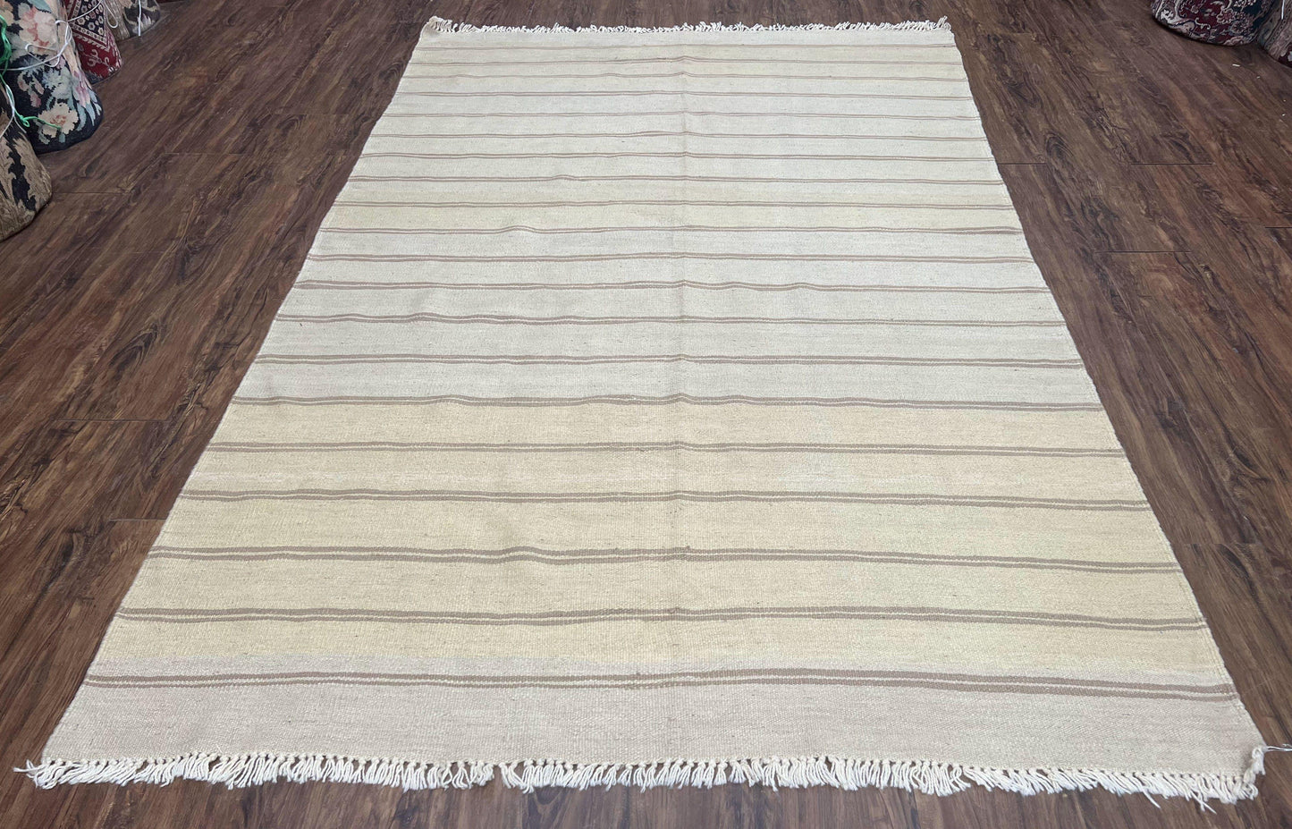 New Turkish Kilim Rug 5x8 Flatweave Carpet, Bohemian Rug, Contemporary Rug, Hand Woven, Wool Area Rug, Gray and Taupe, Striped Pattern