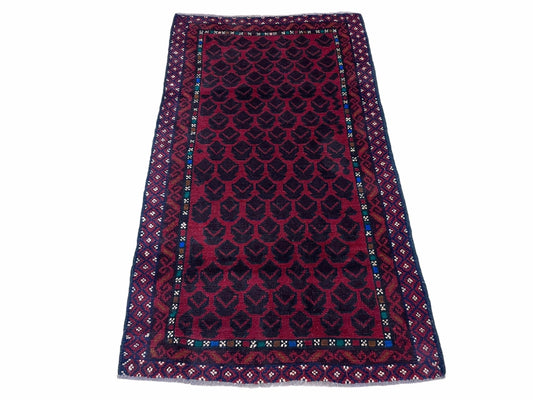 2' 8" X 4' 6" Vintage Handmade Tribal Wool Rug Balouchi Rug Afghan Rug Red Blue-0