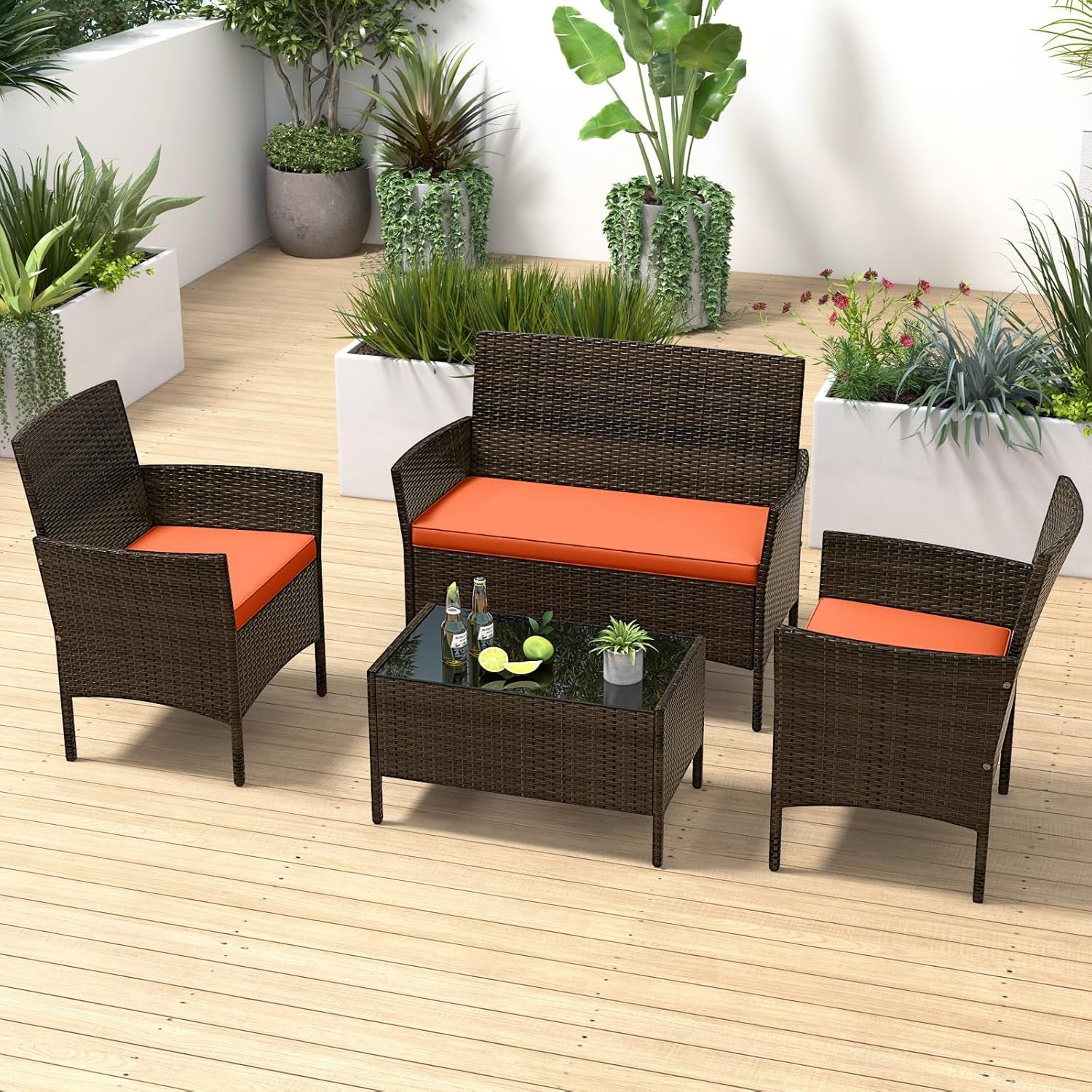 Elegant Rattan Patio Furniture Set with Cushions and Table-1