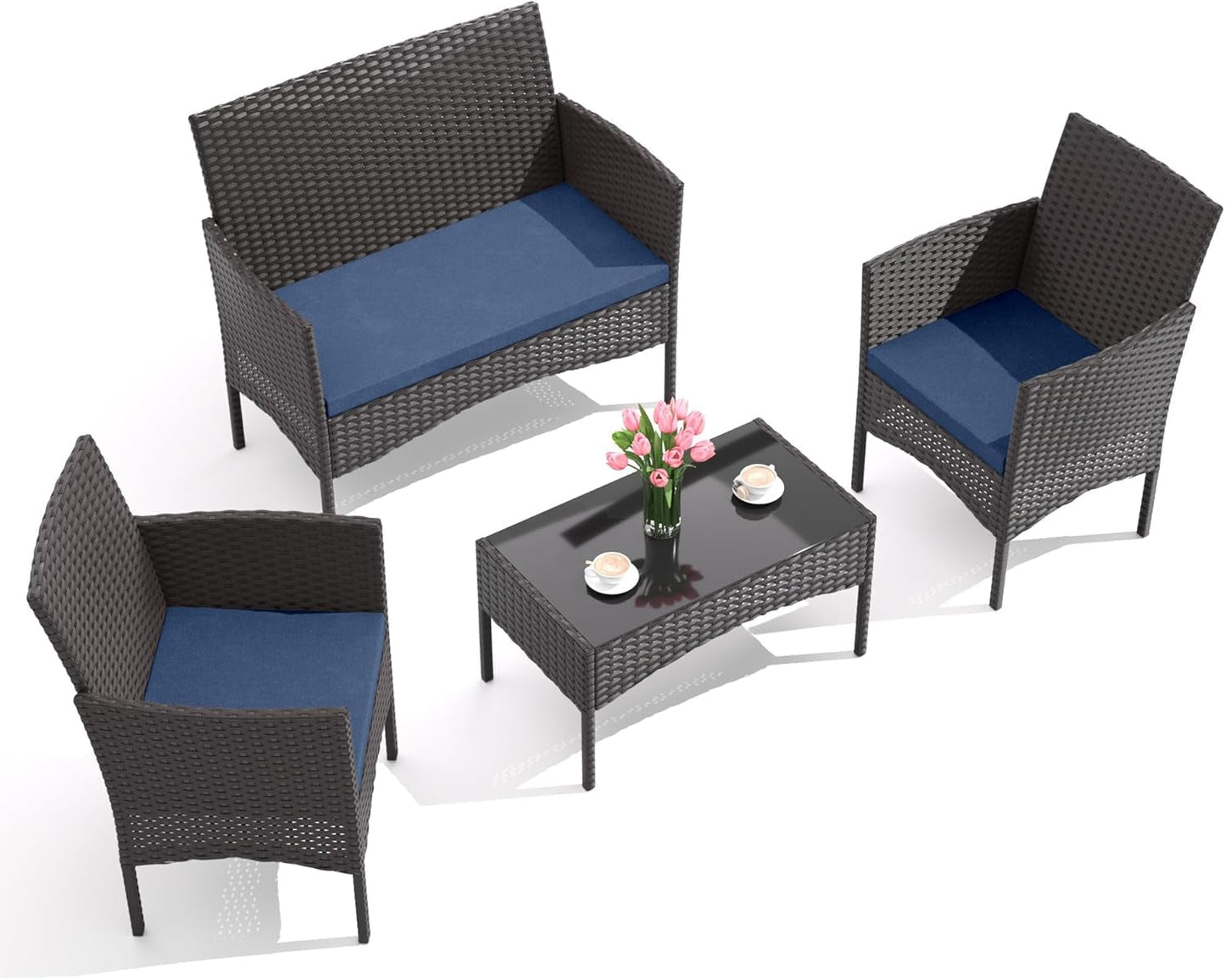 Stylish Four-Piece Outdoor Patio Furniture Set with Cushions