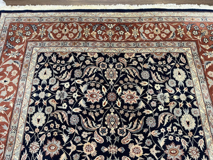 Indo Sarouk Rug 6x9, Vintage Indian Persian Rug, Wool Oriental Carpet, Navy Blue Red Allover Floral Rug, Traditional Very Fine Rug, Area Rug
