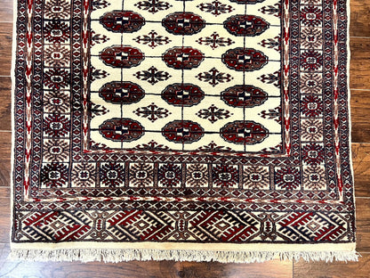Pakistani Bokhara Rug 4x6, Turkoman Carpet, Vintage Handmade Wool Rug, Ivory-4