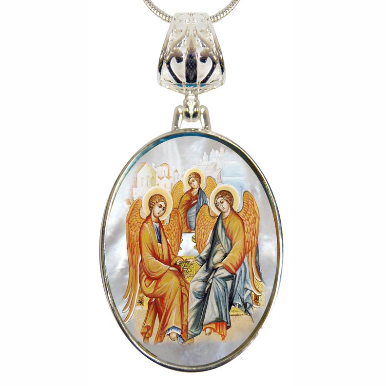 Old Testament Trinity Silver Plated Mother of Pearl Necklace Jewelry - 43015