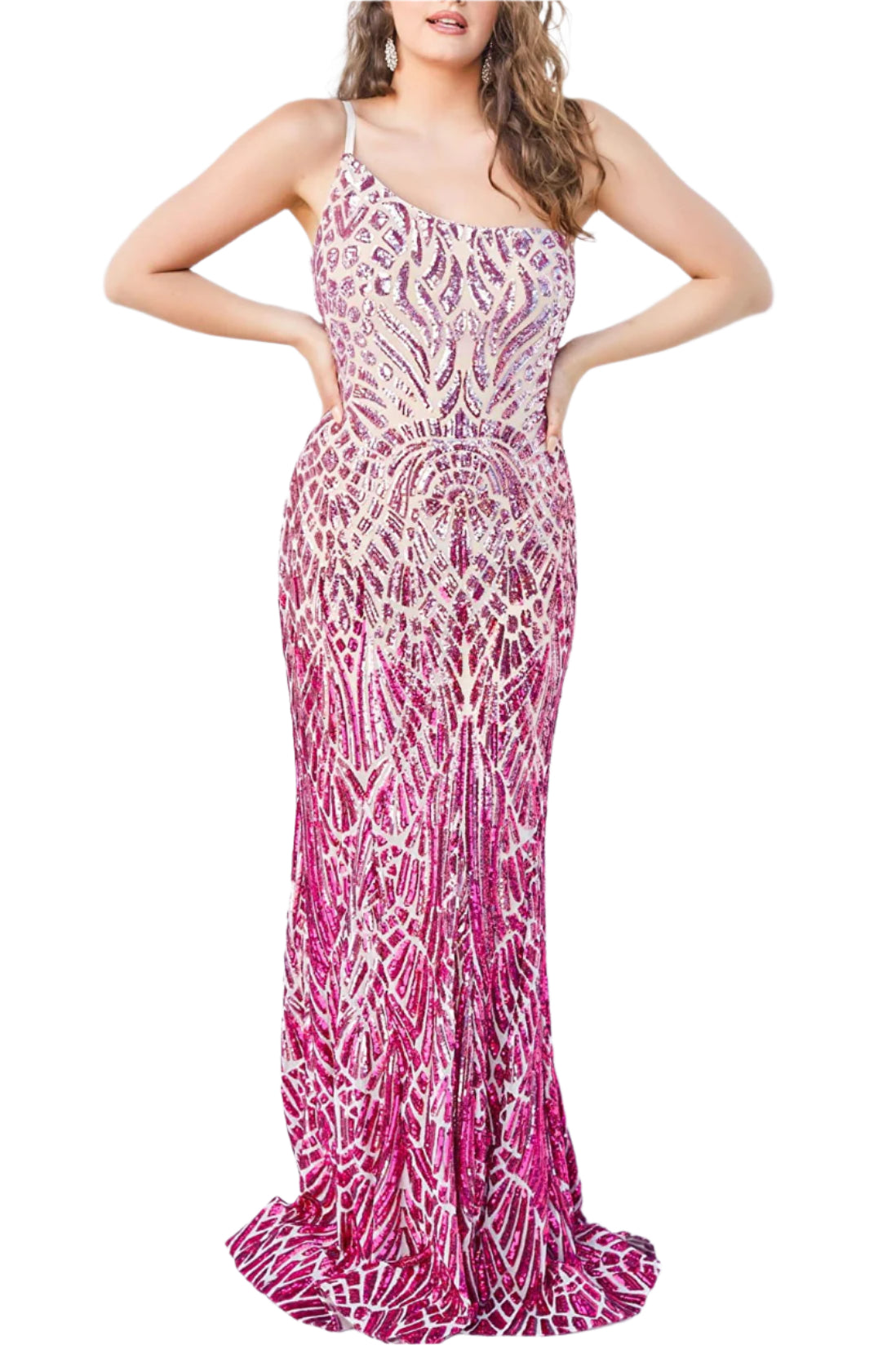 Jovani one shoulder bodycon embellished Sequin gown-0