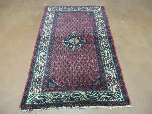 2.5' X 4' Vintage Handmade Indian Amritsar Wool Rug Paisley Design Red-0
