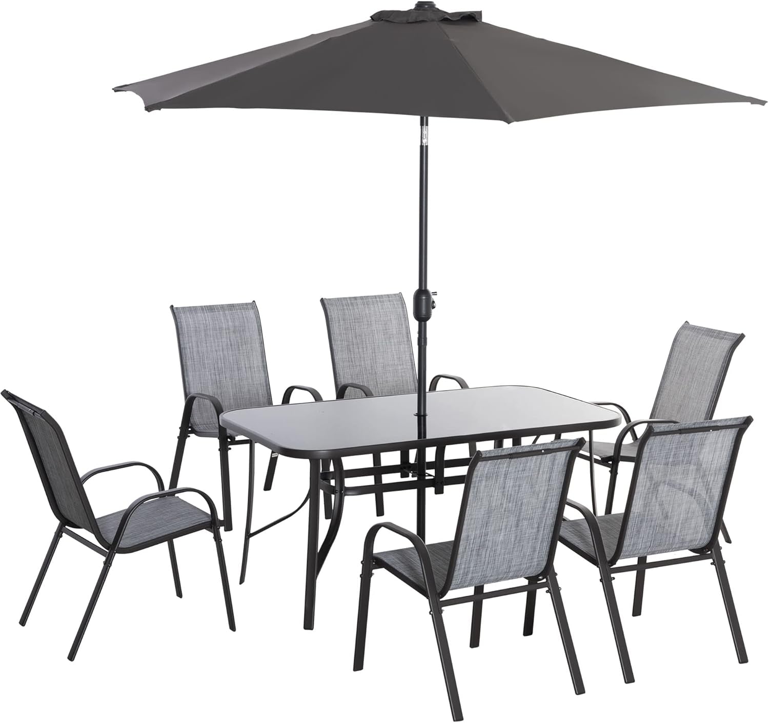 Eight Piece Patio Furniture Set with Umbrella and Chairs-0