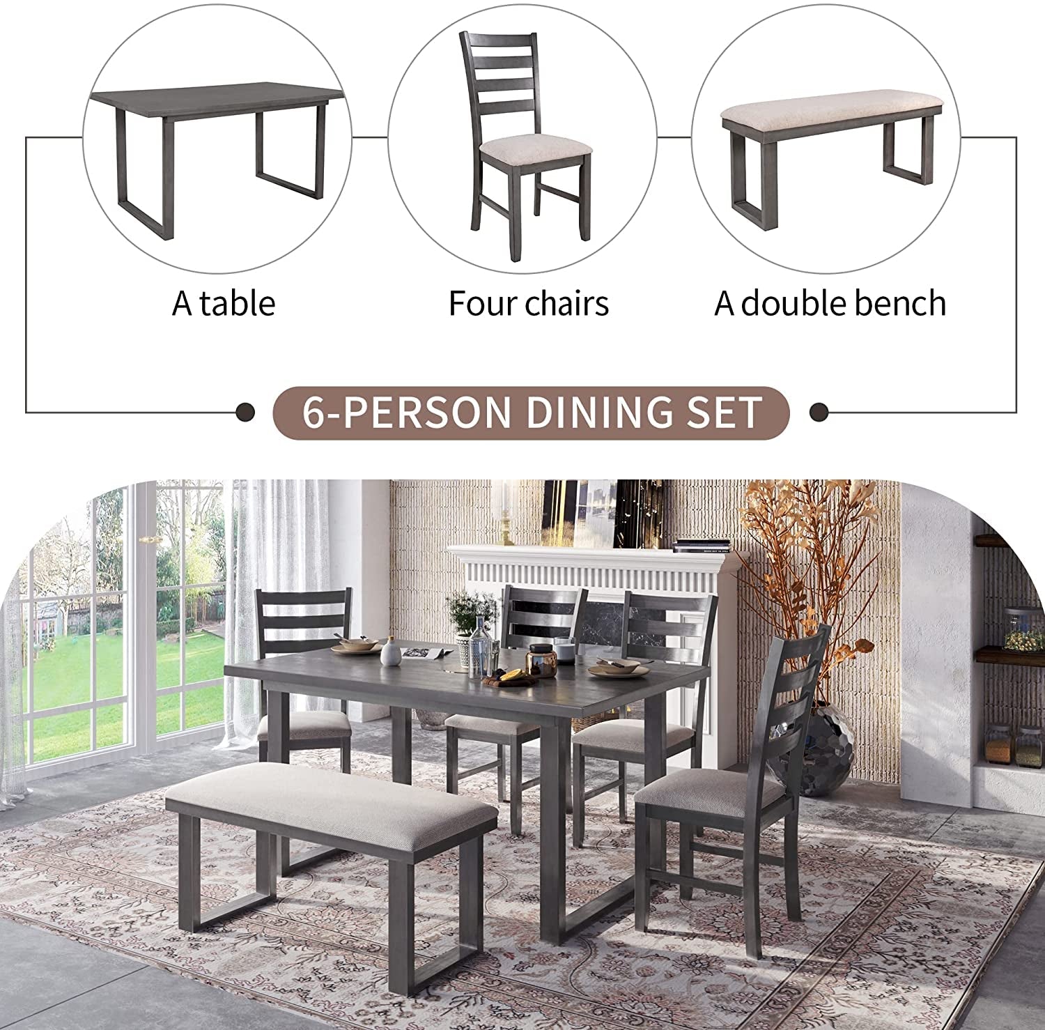 6-Piece Rustic Wood Dining Set-2