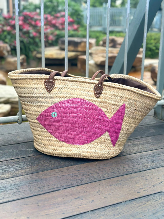 Purple Fish Straw Handmade Beach Tote