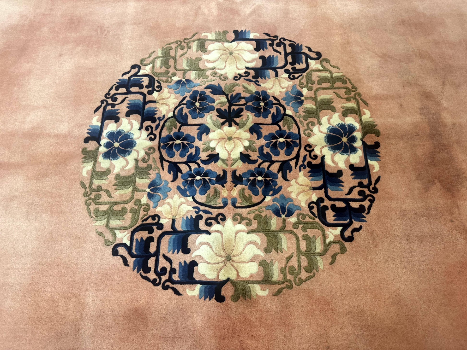 Chinese Wool Rug 11x18, Palace Sized Chinese Carpet, Peking Rug, Peach and Blue, Open Field, Simple Design, Art Deco Rug, Large Handmade Rug-3