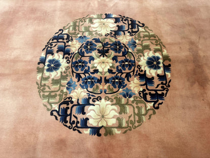 Chinese Wool Rug 11x18, Palace Sized Chinese Carpet, Peking Rug, Peach and Blue, Open Field, Simple Design, Art Deco Rug, Large Handmade Rug-3