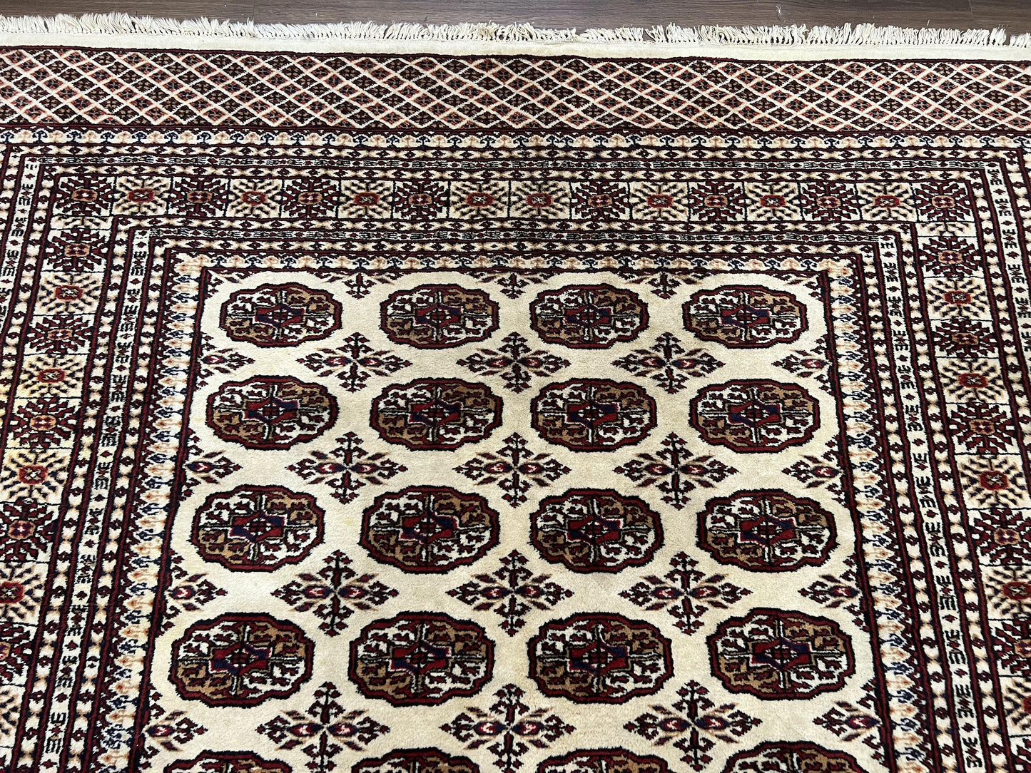 Pakistani Turkoman Rug 6x9, Cream and Red Hand Knotted Wool Oriental Carpet, Yamud Rug, Tribal Rug 6 x 9, Bohemian Area Rug, Bokhara Rug