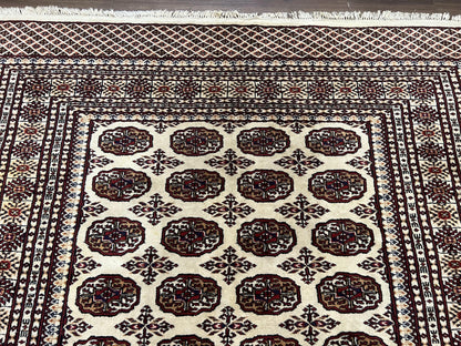 Pakistani Turkoman Rug 6x9, Cream and Red Hand Knotted Wool Oriental Carpet, Yamud Rug, Tribal Rug 6 x 9, Bohemian Area Rug, Bokhara Rug