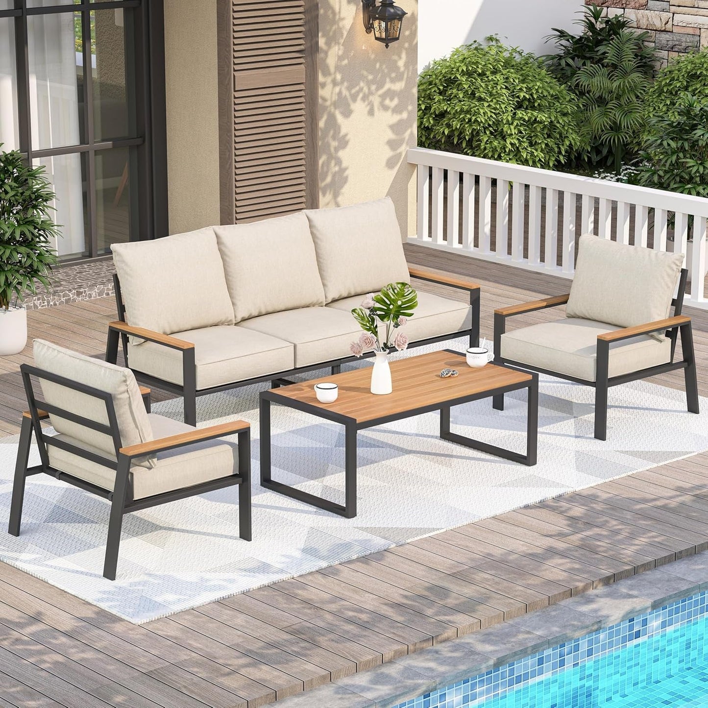 Stylish Four Piece Outdoor Patio Furniture Conversation Set