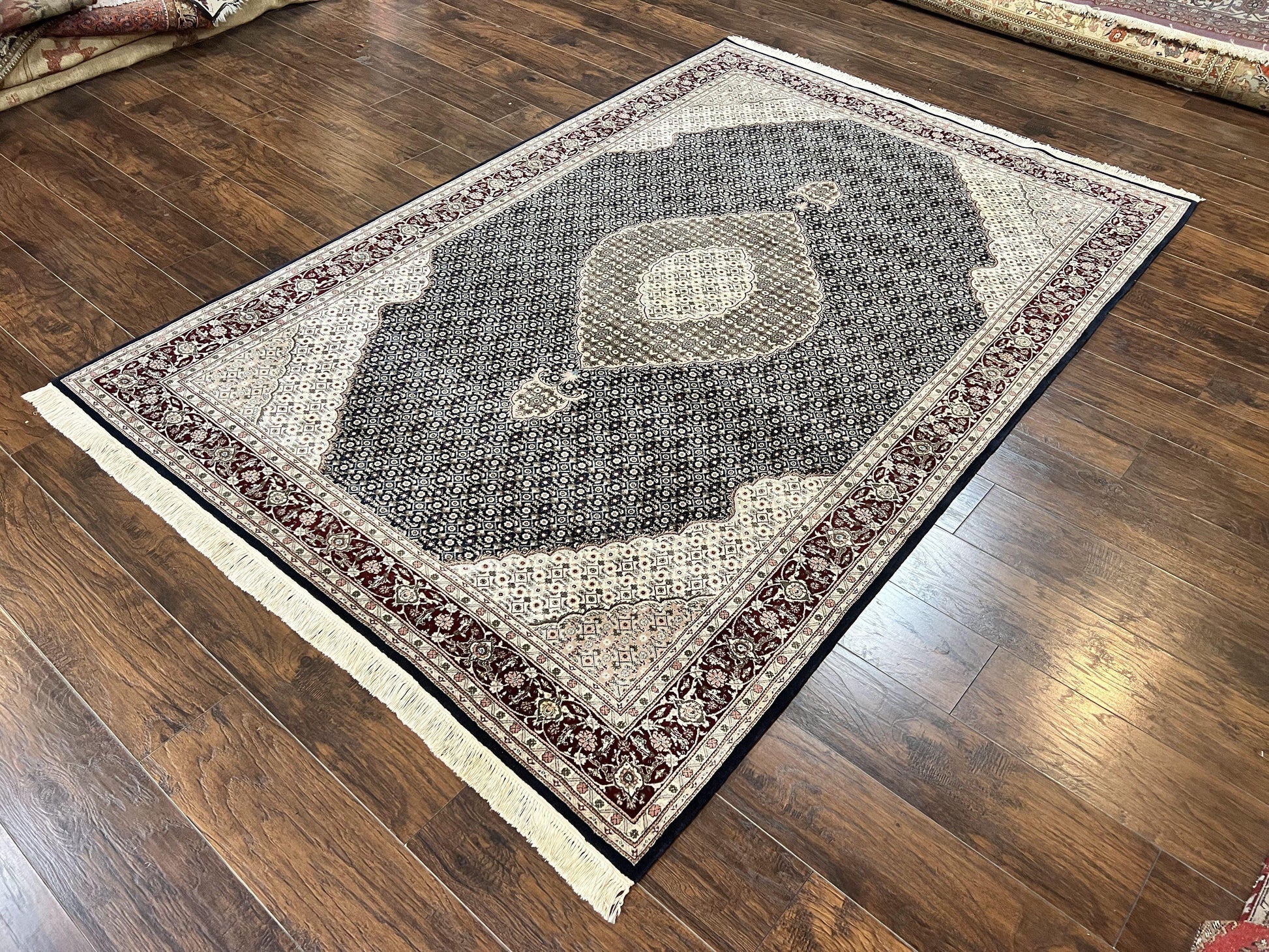 Sino Persian Rug 6x9, Herati Pattern, Vintage Handmade Hand Knotted Wool Oriental Carpet, Fine 6 x 9 Rug, Traditional Rug, Dark Blue Rug-1